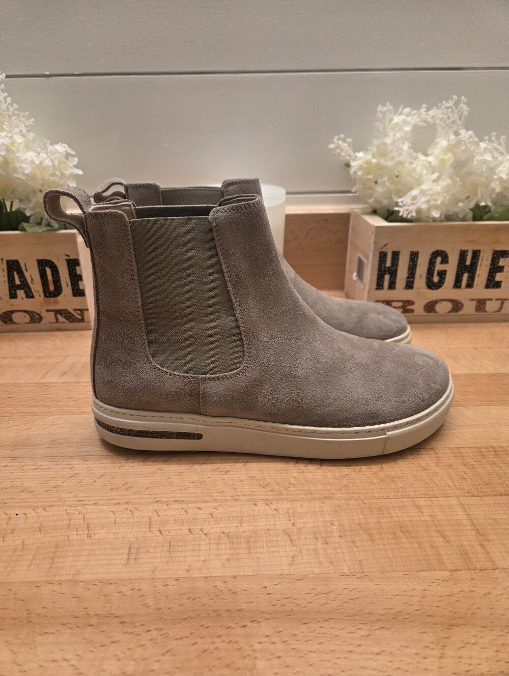 Birkenstock Bend Chelsea Suede Leather Boots Taupe/Gray Womens Size EU 38